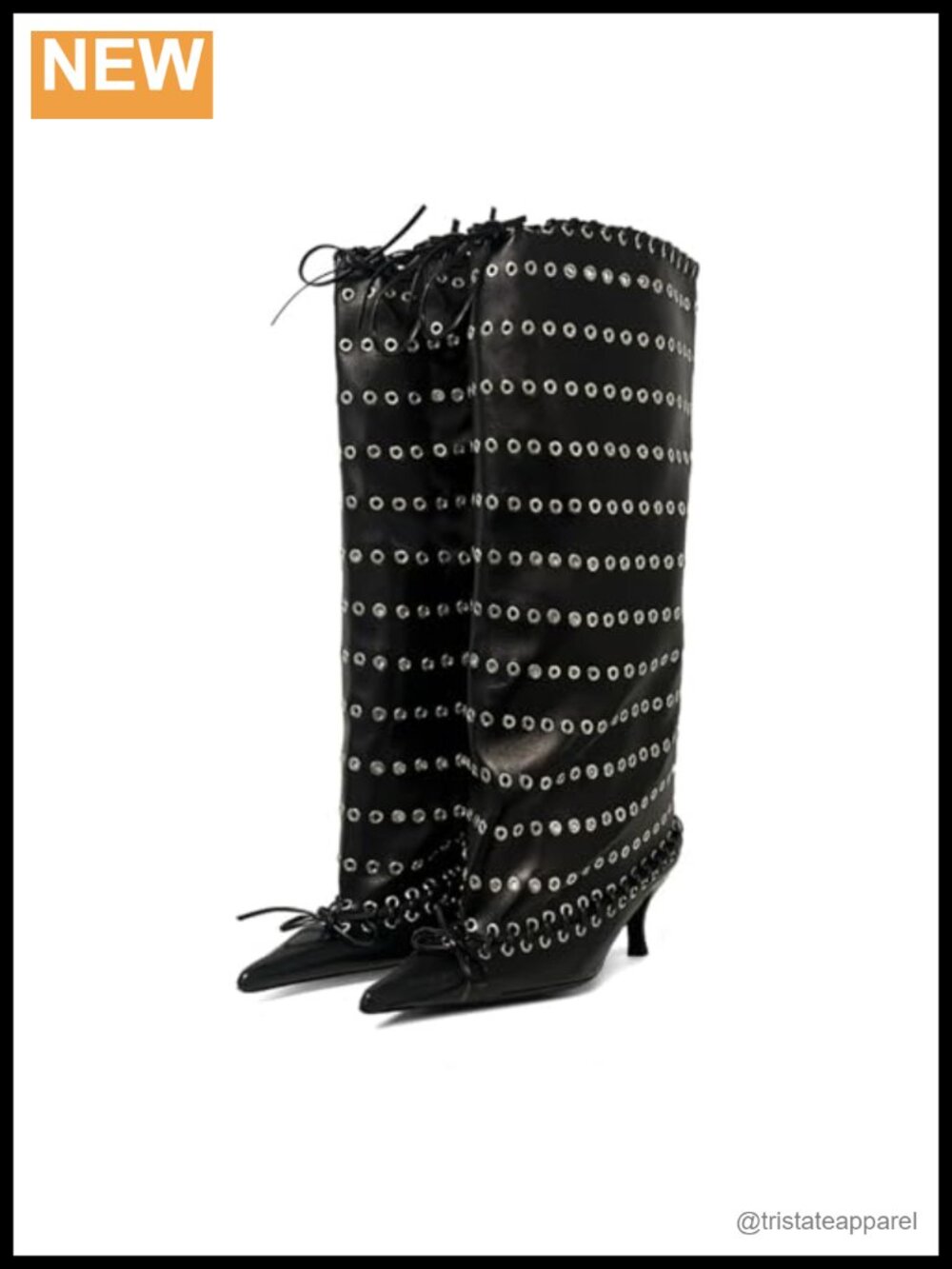 Faux Leather Kitten Heel Knee High Boots Women Pointed Toe Lace Up Wide Calf